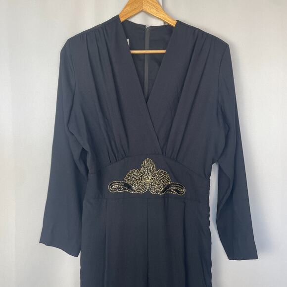Joan Walters Vintage Jumpsuit Size 12 Black Solid Gold Beaded Retro Disco 80s - Picture 2 of 16